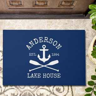 Nautical Lake House Family Anchor Oars Navy Blue Doormat