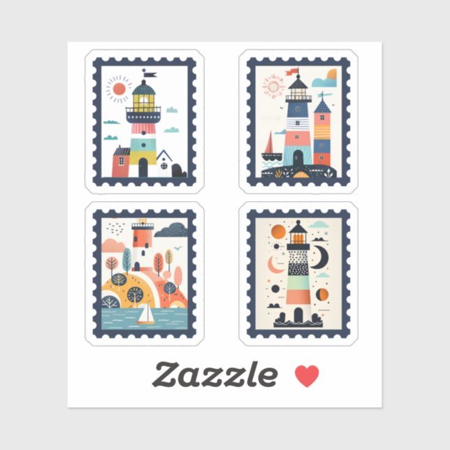 Nautical Landscapes Whimsical Lighthouse Stamp Set (Sheet)