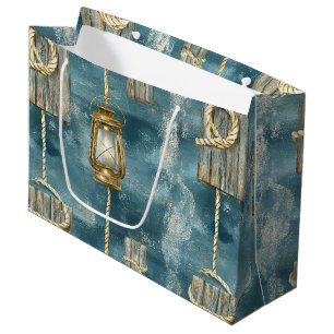 Nautical Lantern Rope Coastal Blue Pattern (1) Large Gift Bag