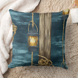 Nautical Lantern Rope Coastal Blue Pattern (2) Cushion
