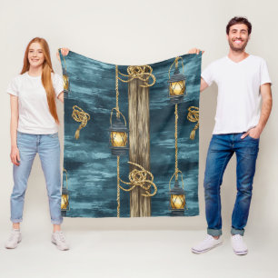 Nautical Lantern Rope Coastal Blue Pattern (2) Fleece Blanket