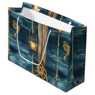 Nautical Lantern Rope Coastal Blue Pattern (2) Large Gift Bag