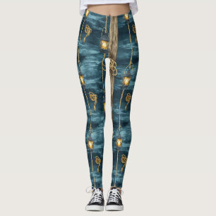 Nautical Lantern Rope Coastal Blue Pattern (2) Leggings