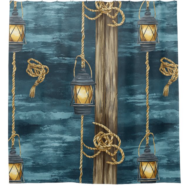 Nautical Lantern Rope Coastal Blue Pattern (2) Shower Curtain (Front)