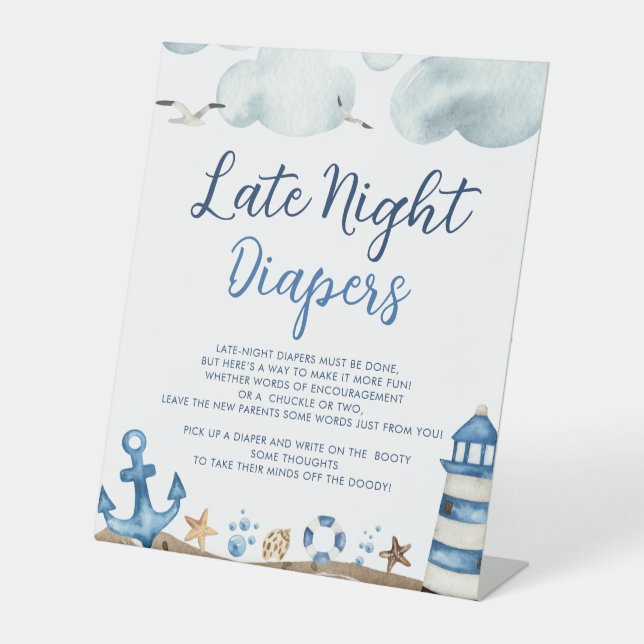 Nautical Late Night Diapers Baby Shower Sign (Front)