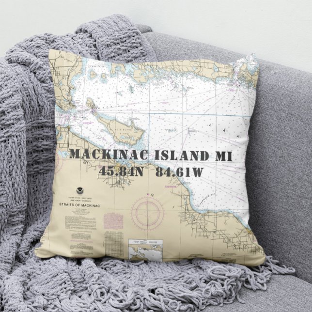 Nautical Latitude Longitude Mackinac Isl. Michigan Cushion (Creator Uploaded)