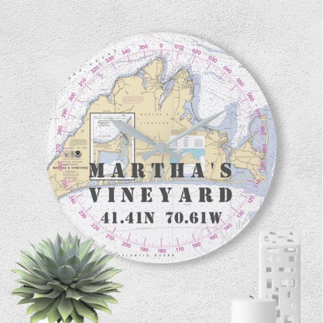 Nautical Latitude Longitude Martha's Vineyard Large Clock (Creator Uploaded)