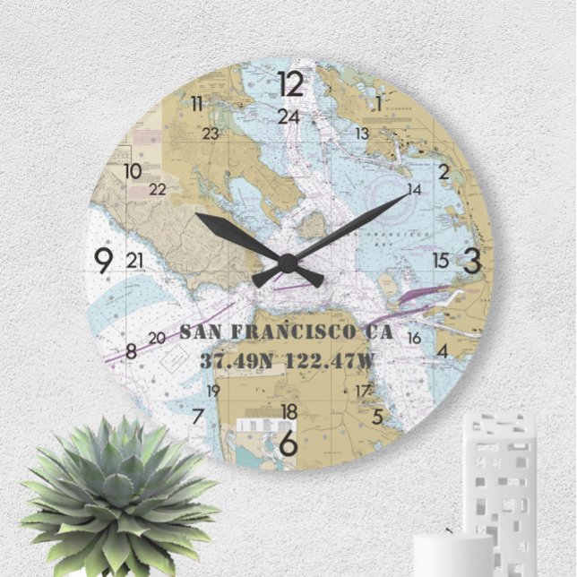 Nautical Latitude Longitude San Francisco 24-Hour Large Clock (Creator Uploaded)