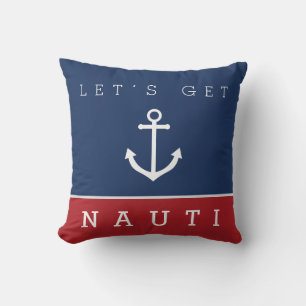 Nautical let’s get nauti navy red pillow anchor