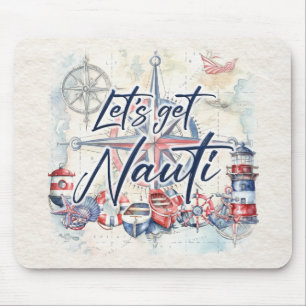 Nautical "Let's Get Nauti" Coastal Boat Theme Mouse Pad