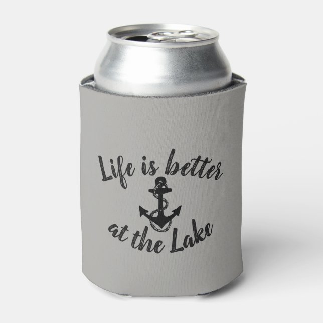 nautical LIFE IS BETTER AT THE LAKE and anchor | Can Cooler (Can Front)