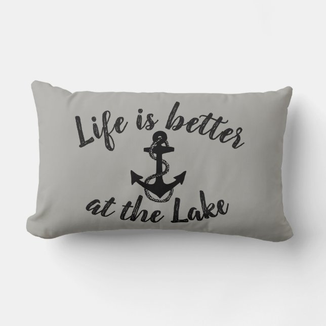 nautical LIFE IS BETTER AT THE LAKE and anchor | Lumbar Cushion (Front)