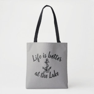 nautical LIFE IS BETTER AT THE LAKE and anchor Tote Bag