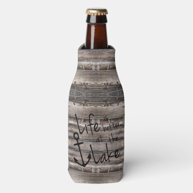 nautical LIFE IS BETTER AT THE LAKE | Bottle Cooler (Bottle Front)