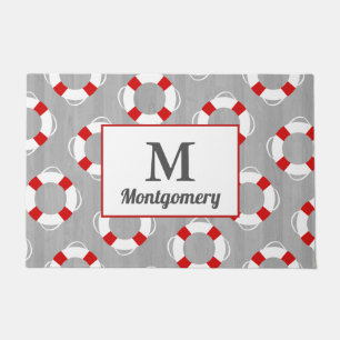 Nautical Life Preserver & Grey Personalised Doormat