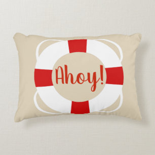 Nautical Life Preserver & Sandy Taupe Ahoy! Decorative Cushion