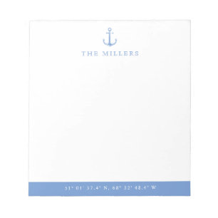 Nautical Light Blue Anchor Latitude/Longitude  Notepad