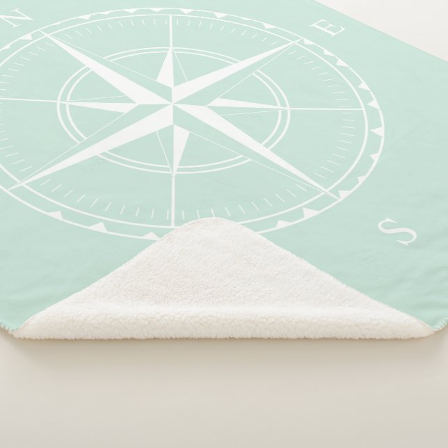 Nautical Light Blue and White Sailing Ship Compass Sherpa Blanket (3/4)