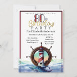 Nautical Light House Ocean Waves 80th Birthday  Invitation<br><div class="desc">Red and Blue Nautical Lighthouse Ocean Wave 80th Birthday Invitation For Women. Easy To Change The Sample Text To Your Own By Clicking Personalise. Click Customise Further To Change The Font Type, Font Colour, Font Size, Or To Add/Delete/Change The Text Or Design Elements. Note: This Invitation Is Available For Ages...</div>