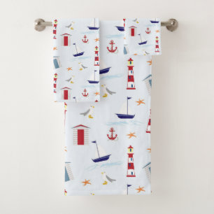 Nautical Light House Sail Boat Pattern Bath Towel Set