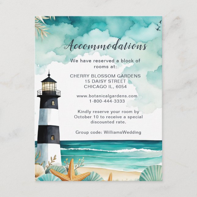 Nautical Lighthouse Accommodations Enclosure Card (Front)