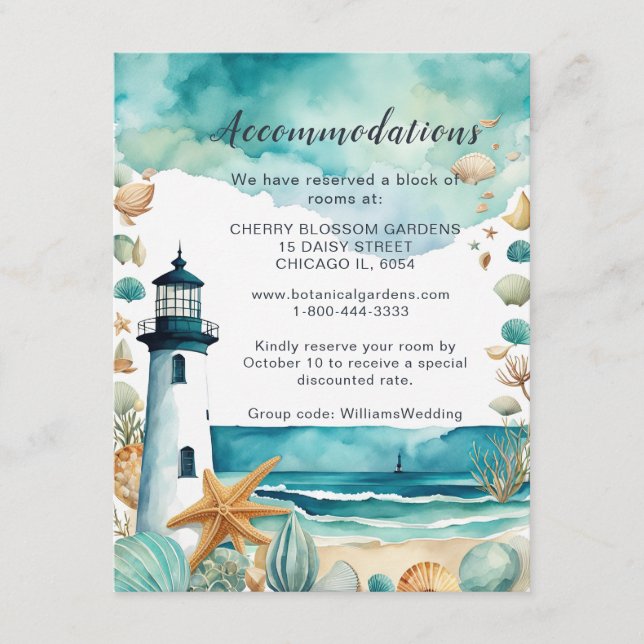 Nautical Lighthouse Accommodations Enclosure Card (Front)