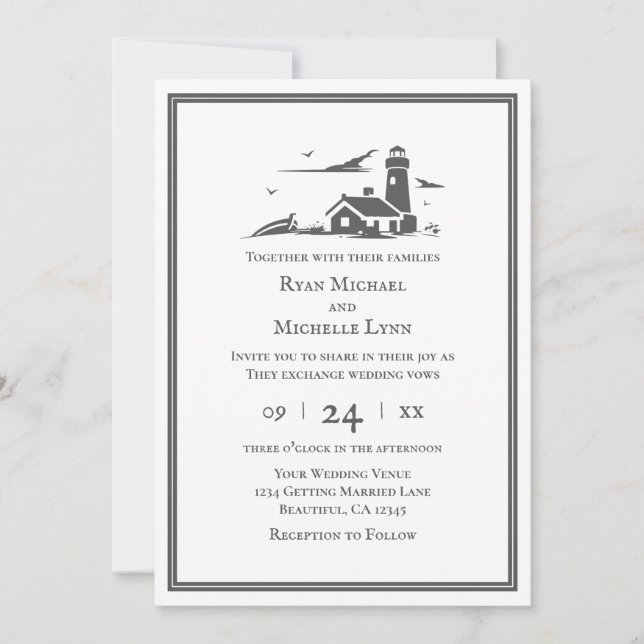 Nautical Lighthouse All In One Beach Wedding Invitation (Front)