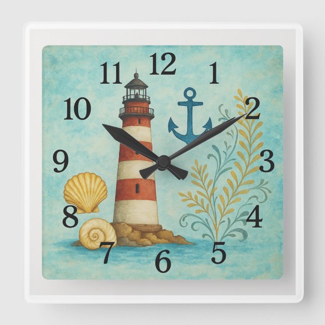 Nautical Lighthouse and Anchor Ocean Clock (Front)
