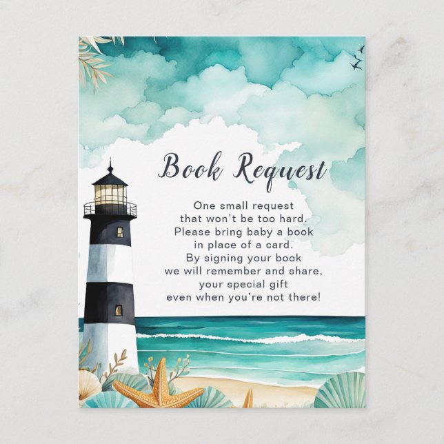 Nautical Lighthouse Baby Shower Book Request Enclosure Card (Front)