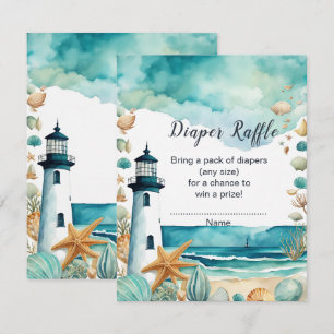 Nautical Lighthouse Baby Shower Diaper Raffle Enclosure Card