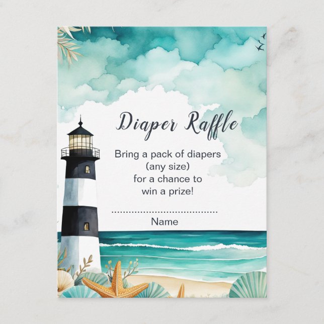 Nautical Lighthouse Baby Shower Diaper Raffle Enclosure Card (Front)