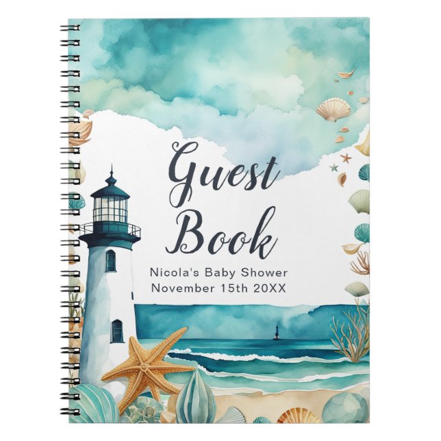 Nautical Lighthouse Baby Shower Guest Book (Front)