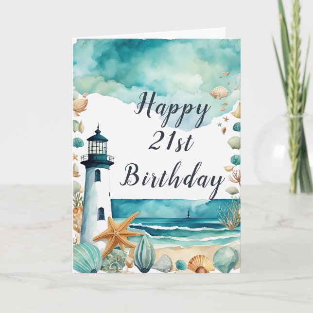 Nautical Lighthouse Birthday Card (Front)