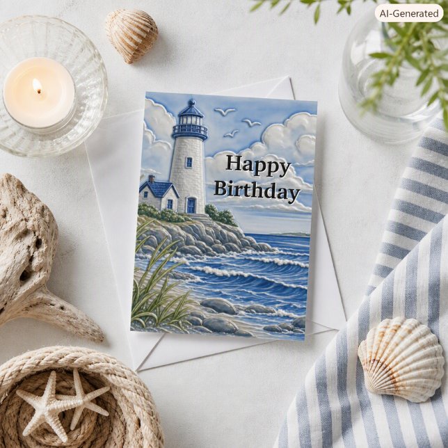 Nautical Lighthouse Birthday Card for Him (Creator Uploaded)