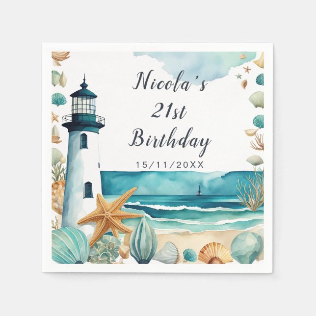 Nautical Lighthouse Birthday Napkin (Front)