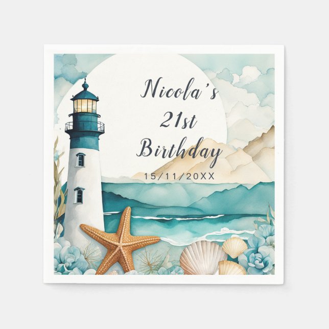 Nautical Lighthouse Birthday Napkin (Front)