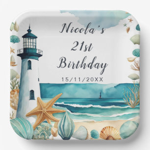 Nautical Lighthouse Birthday Paper Plate