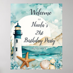 Nautical Lighthouse Birthday Party Poster