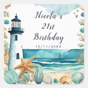 Nautical Lighthouse Birthday Square Sticker
