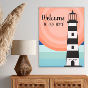 Nautical Lighthouse Blue Orange Ombre' Sun Welcome Canvas Print