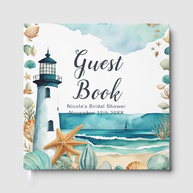 Nautical Lighthouse Bridal Shower Guest Book (Front)