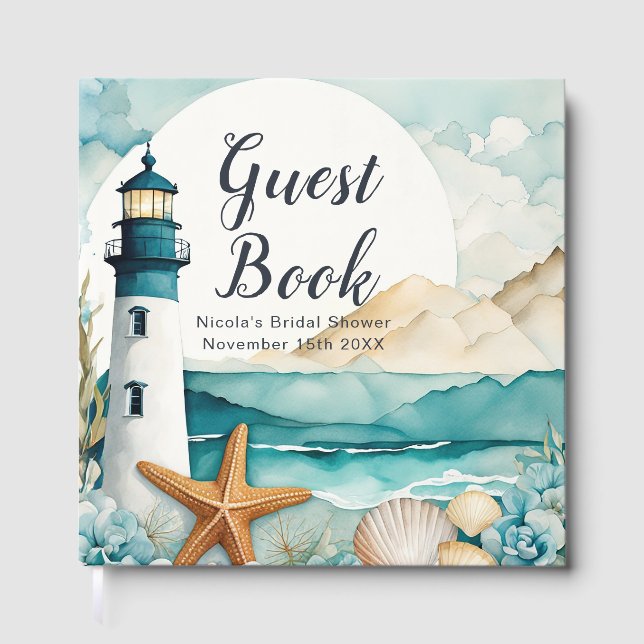 Nautical Lighthouse Bridal Shower Guest Book (Front)