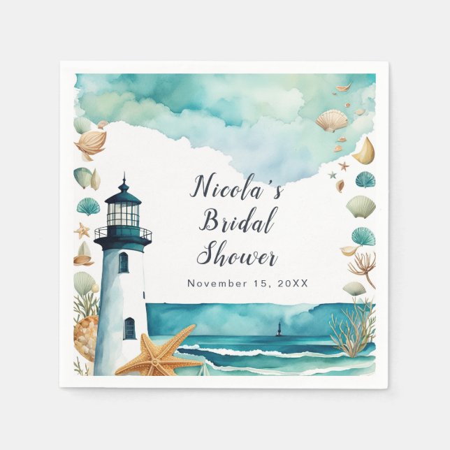 Nautical Lighthouse Bridal Shower Napkin (Front)