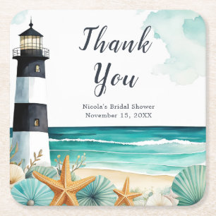 Nautical Lighthouse Bridal Shower Square Paper Coaster