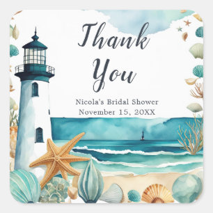 Nautical Lighthouse Bridal Shower Square Sticker
