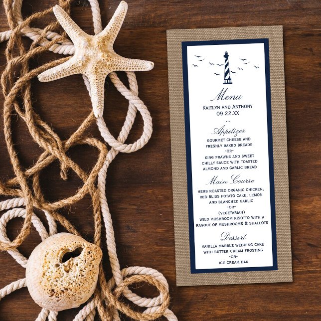 Nautical Lighthouse Burlap Wedding Collection Menu (Creator Uploaded)