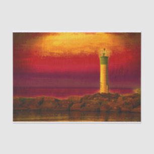 Nautical Lighthouse Burnt Orange Sky Sunset Lake Tissue Paper