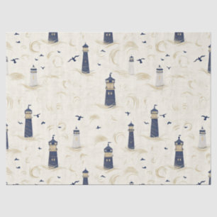 Nautical Lighthouse Coastal Blue Pattern (2) Tissue Paper