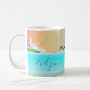 Nautical Lighthouse Custom Mug with Dolphins
