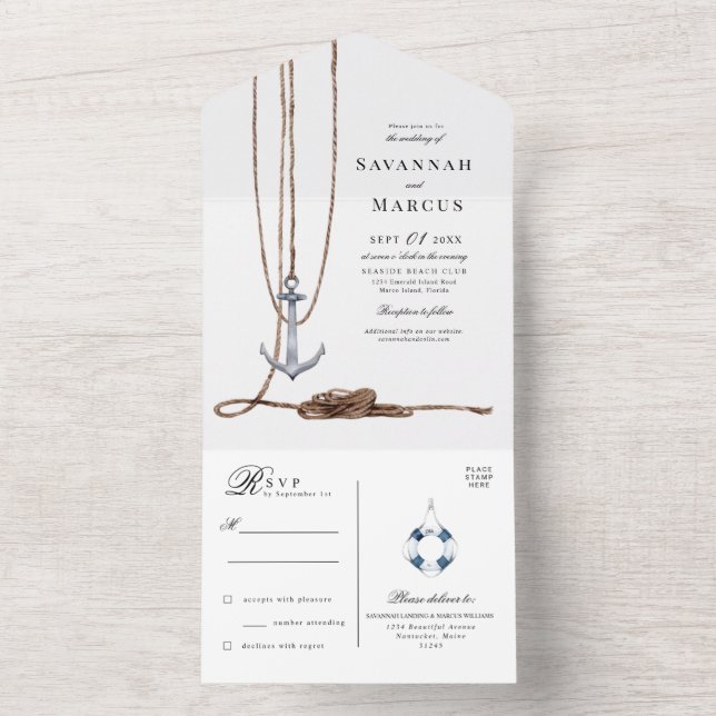 Nautical Lighthouse Destination Wedding All In One Invitation (Inside)